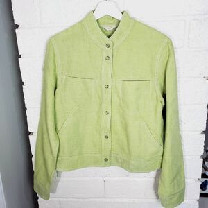 J. Jill Jacket Womens Size Small Lime Green Linen Cotton Cropped Snap Button